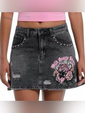 Sweet Society Pink Tiger Denim Mini Skirt Size M